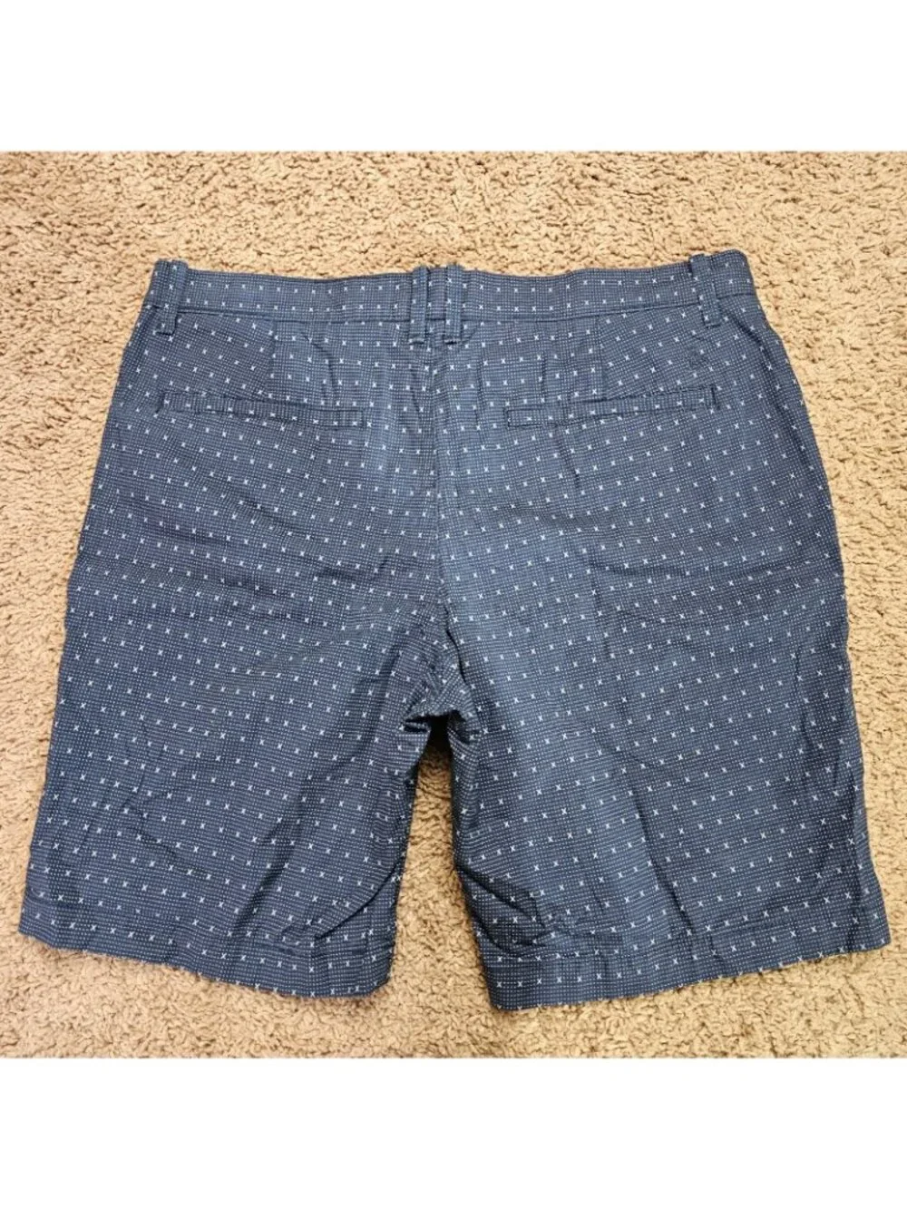 Penguin Chino Shorts Mens 32 Blue Geometric Micro Print Flat Front Casual Golf